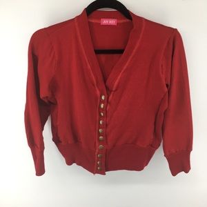 Joy Rey Red Snap Down Sweatshirt Cardigan